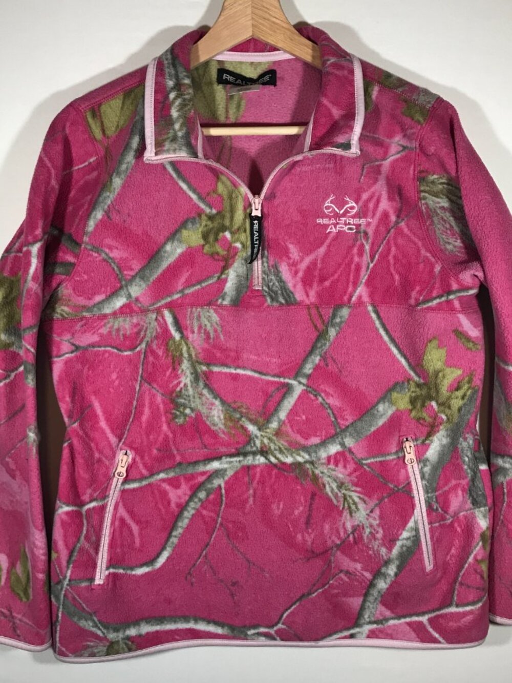Realtree Girl's Large 12-14 Pink 1/4 Zip Long Sleeve Thumb Loop Pullover Jacket
